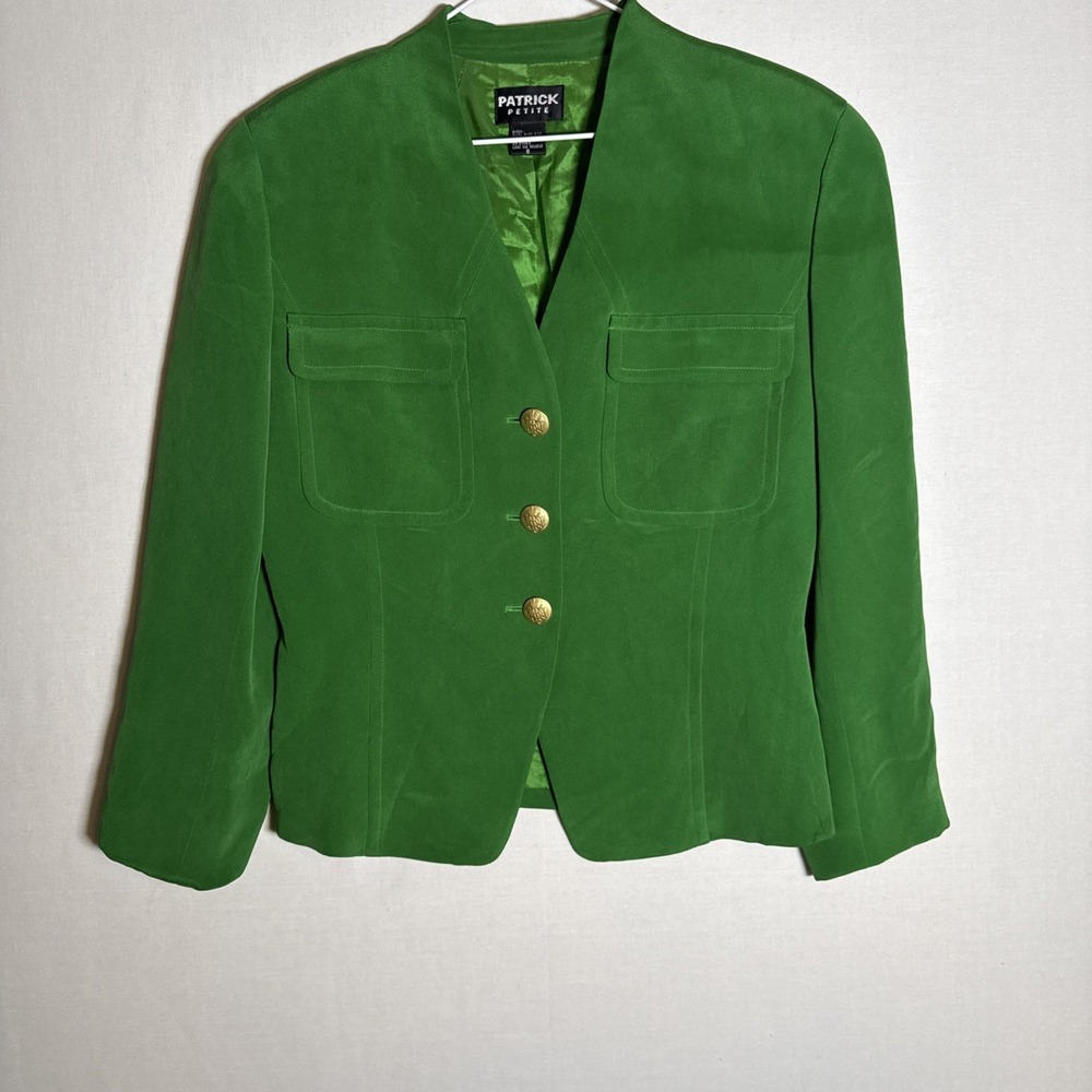 Patrick Petite Green Blazer Size 8 Gold Button Old Money Style